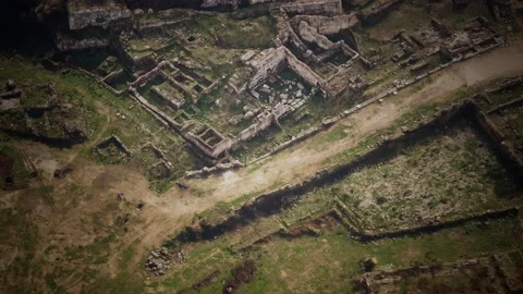 Aerial drone view of the ruins of ancient castle Stock Footage 142698409