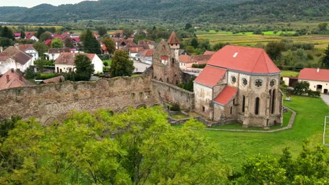 Aerial drone view of the ruins of medieval Cistercian abbey in Romania. Carta Stock Footage 162868614