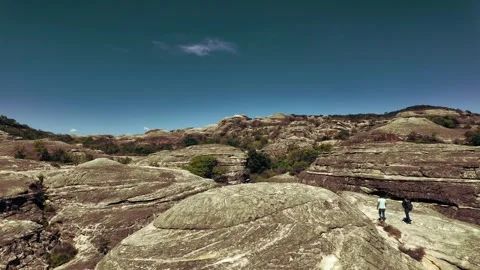 Aerial Drone View Of Rust Colored Rock Dome At Serra Das Confusoes National Video stock 346245141