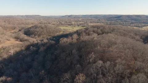 Aerial drone view of rustic southern country during autumn in rural Tennessee Stock Footage