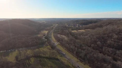Aerial Drone View of Rustic Southern Road During Autumn Stock Footage 97709207