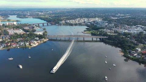 Aerial drone view of Ryde Bridge  Stock Footage 180271422