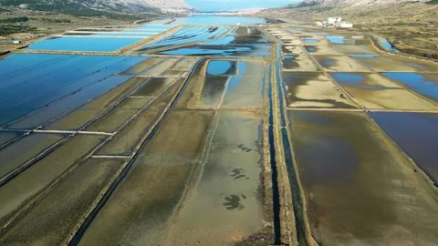 Aerial drone view of Salt Fields in Solana Pag Stock Footage 231430497
