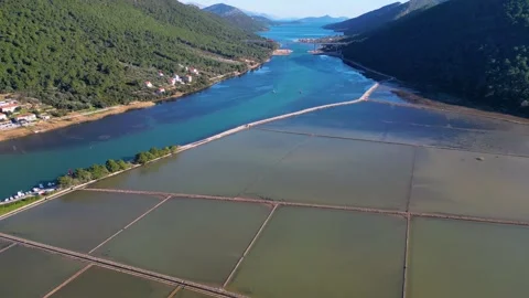 Aerial drone view of the salt pan in the city of Ston in Croatia Stock Footage 239754940