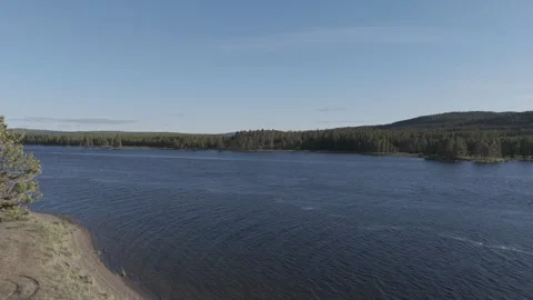 Aerial drone view of a sandy beach with clear water in northern Sweden – 4K LOG 스톡 동영상 314024627