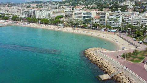 Aerial drone view of the sandy beach with turquoise water and curved shoreline, Stock Footage 318798246