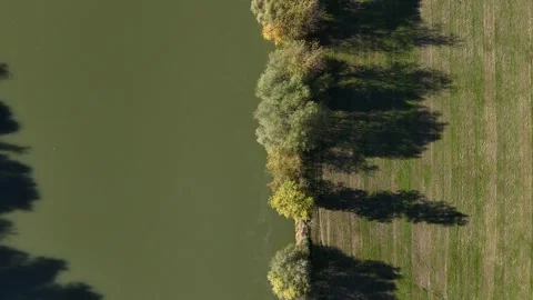Aerial drone view of Sava river and Zagreb skyline on sunny autumn day, Zagreb Stock Footage 324610335