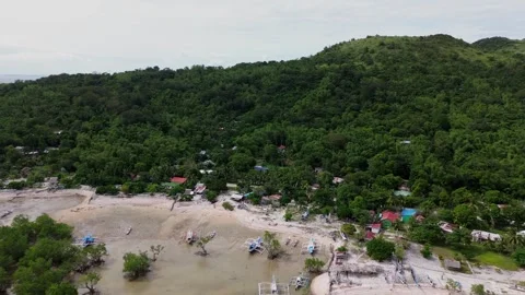 Aerial Drone View of Scallop Shell Beach Tropical Coastline on Guimaras Island Stock Footage 332075326