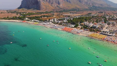 Aerial Drone View of Scenic Beach in San Vito Lo Capo, Sicily Stock Footage 317546204