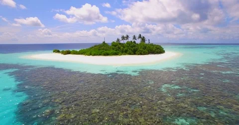 Aerial drone view of a scenic tropical island in the Maldives. Stock Footage