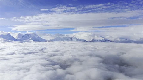 Aerial Drone View of Sea of Clouds at Mengdala Pass in Shannan, Tibet Stockbeeldmateriaal 340246133