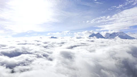 Aerial Drone View of Sea of Clouds at Mengdala Pass in Shannan, Tibet Stock Footage 340246288