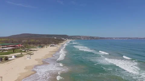 Aerial drone view of seaside beach waves and coastline Stock Footage 332939109