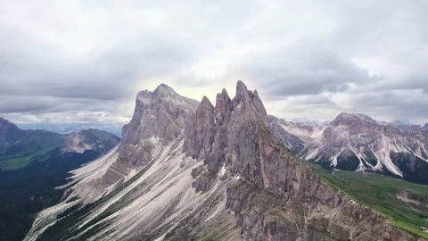 Aerial drone view of Seceda mountain peak in Dolomites, South Tyrol, Italy Stock Footage 247468223