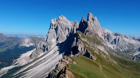 Aerial Drone View of Seceda Mountain, Italian Alps Stock Footage 312274977