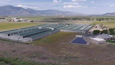 Aerial drone view of a self-storage facility in Minden Nevada Stock Footage 336412721