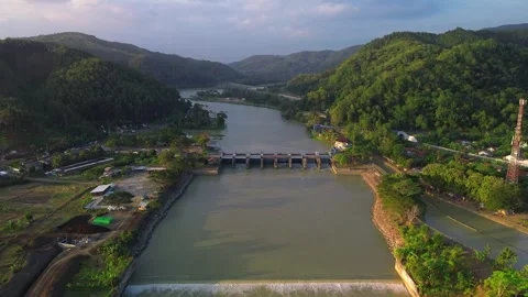 Aerial drone view of Serayu Dam Stock Footage 293889227