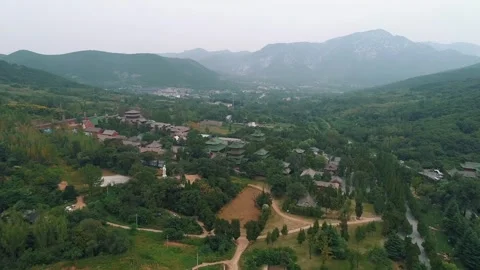 Aerial drone view of  Shaolin temple in Henan Province, China, Asia. Shaoli.. Stock Footage 309641672