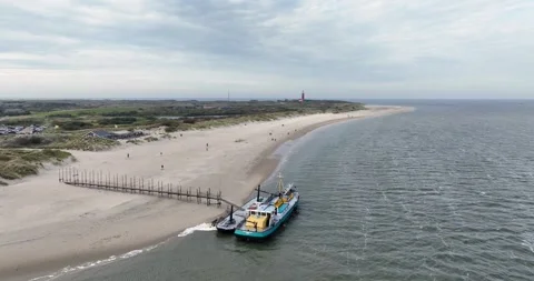 Aerial drone view on ship for watching seals at Texel, wadden island. Texel Video stock 292667424