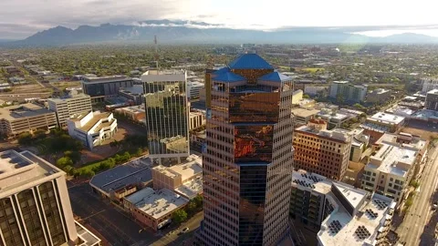 Aerial drone view showcasing urban skyline with modern glass highrise build.. Video stock 337601855