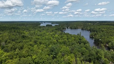 Aerial Drone View of Silver Lake, Kawartha Lakes, Ontario, Canada Stock Footage 342163457
