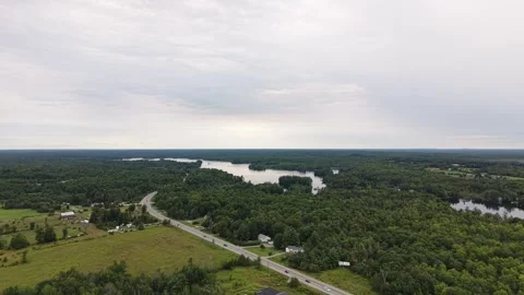 Aerial Drone View of Silver Lake on an Overcast Evening, Kawartha Lakes, Ontario Stock Footage 342163482