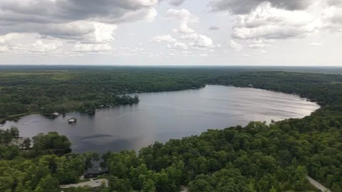 Aerial Drone View of Silver Lake, Kawartha Lakes, Ontario, Canada Stock Footage 342163604