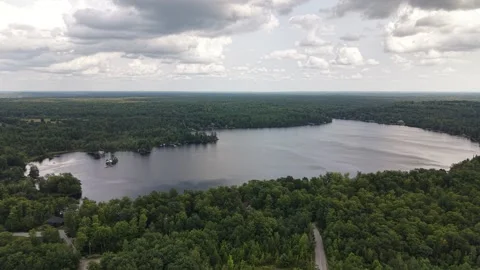 Aerial Drone View of Silver Lake, Kawartha Lakes, Ontario, Canada Stock Footage 342163695