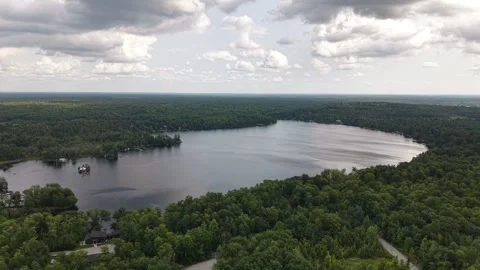 Aerial Drone View of Silver Lake, Kawartha Lakes, Ontario, Canada Stock Footage 342163710