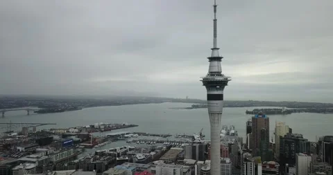 Aerial Drone View of Sky Tower in Auckland, New Zealand Video stock 323493485