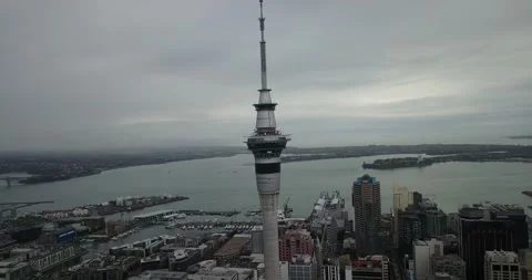 Aerial Drone View of Sky Tower in Auckland, New Zealand Video stock 323493489