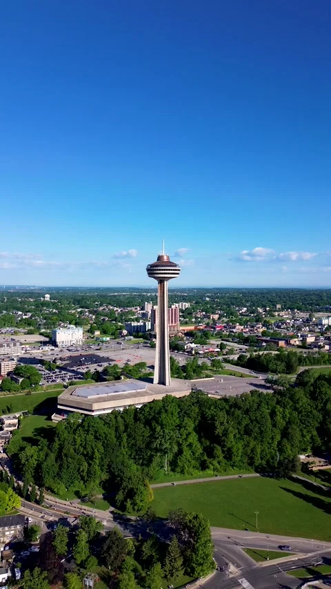 Aerial Drone View of Skylon Tower in Niagara Falls Video stock 337401834