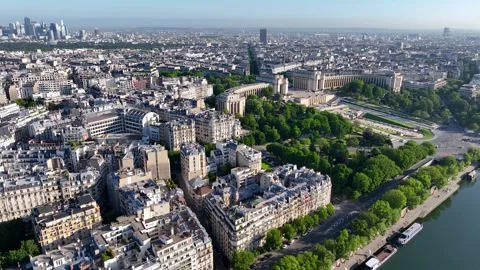 Aerial drone view of the sleepy streets of Paris, France Stock Footage 314342265