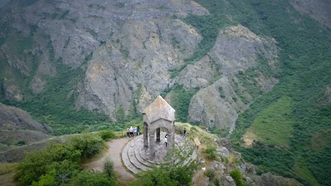 Aerial Drone view of Small chapel in the top of the mountain 스톡 동영상 134307178