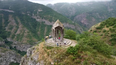 Aerial Drone view of Small chapel in the top of the mountain Stock Footage 134307893