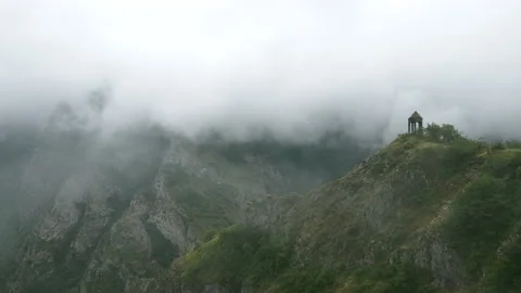 Aerial Drone view of Small chapel in the top of the mountain 스톡 동영상 134312142