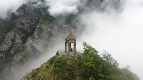 Aerial Drone view of Small chapel in the top of the mountain 스톡 동영상 134319620