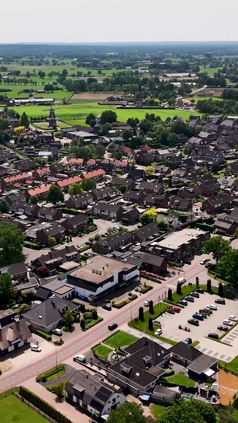 Aerial drone view of a small dutch village from above Vídeo Stock 336496402