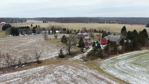 Aerial drone view of small farm in rural Pennsylvania Stock Footage 101450705