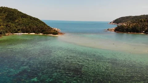 Aerial drone view small Koh Ma island, Ko Phangan Thailand. Exotic coast Stock Footage 105628092