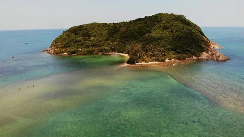 Aerial drone view small Koh Ma island, Ko Phangan Thailand. Exotic coast Video stock 106464769