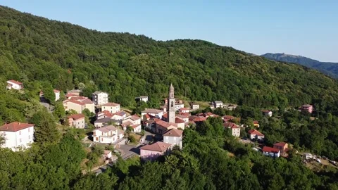 Aerial drone view of small mountain village Alpe in Apennines, Emilia Romagna Stock Footage 247837287