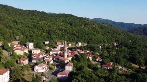 Aerial drone view of small mountain village Alpe in Apennines, Emilia Romagna Stock Footage 247837479