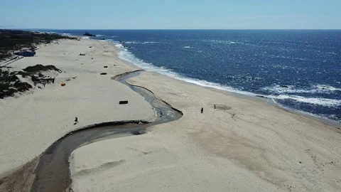Aerial Drone View - Small Stream in a Golden Sand Beach - Moving Upwards Video stock 152729019