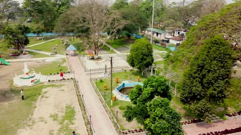 Aerial Drone View Of Small Town Park With Playground In Assam India Stock Footage 346780095