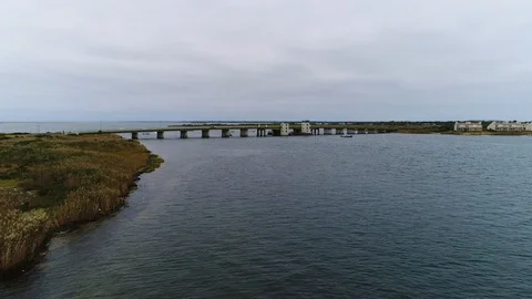 Aerial drone view of Smith Point Bridge Long Island NY Stock Footage 102792922