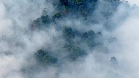 Aerial drone view of smoke release from fire at landfill site Stock Footage 333046796