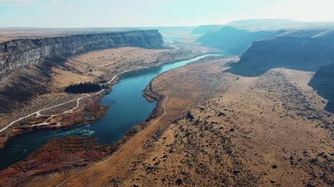 Aerial drone view Snake River Canyon, Idaho. Top view Stock Footage 148994356