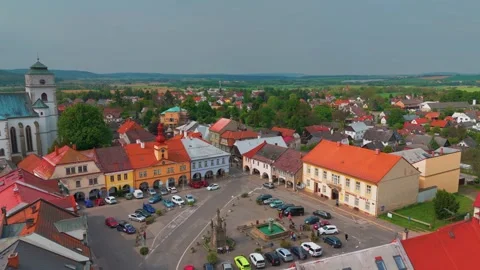 Aerial Drone View of Sobotka Town Square, Czech Republic Video stock 318344354