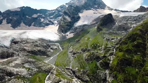 Aerial drone view of Sofia waterfalls Western Caucasus, Arkhyz, Karachay Stock Footage 296113513